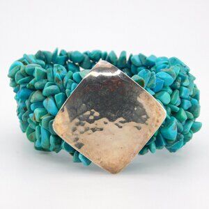 Turquoise Chip Bracelet with Sterling Silver Accent | Bold Boho Jewelry